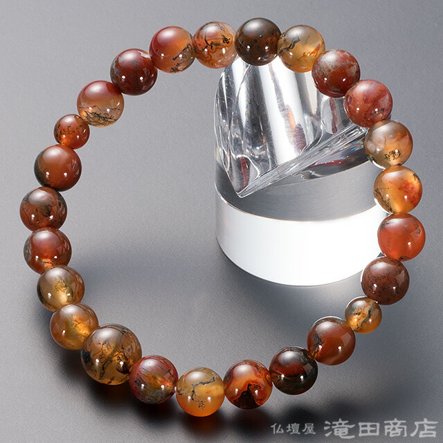 【特選腕輪念珠】 数珠 ブレスレット 赤苔瑪瑙 8mm玉 <br>【送料無料】【天然石 数珠ブレスレット メノウ モスアゲート メンズ 男性用 レディース 女性用 数珠ブレス 腕輪数珠 ギフト 贈り物 贈答品 記念品】