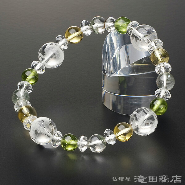 【特選腕輪念珠】四神ブレス ペリドット8mm グリーンファントム＆黄水晶8mm 本水晶スターシェイプ 数珠ブレスレット<br>【送料無料】【メンズ 男性用 紳士用 レディース 女性用 婦人用 四神獣 風水 天然石 お守り 開運 四神相応 念珠】