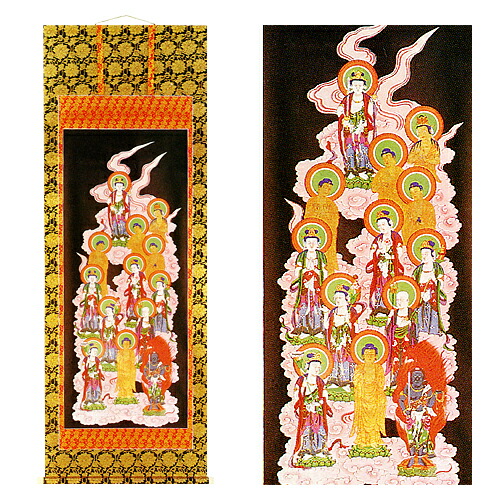 13仏画　掛け軸 楽天市場】十三佛 掛軸 肉筆画 上等金襴表装本仕立 3.3尺 長さ100cm×巾