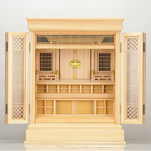 祖霊舎 神徒壇 上置き型 23号(杜印) 桧材 日本製 高さ70cm×巾56珊\u003cBR\u003e\u003cBR\u003e【貨物輸送無料】【室内据え付ける無料】【神具 御霊舎 聖餐台宮 パウダーコンパクト ミニ 祖霊舎 神徒壇 霊璽 御霊代 お宮 神道 国産品】