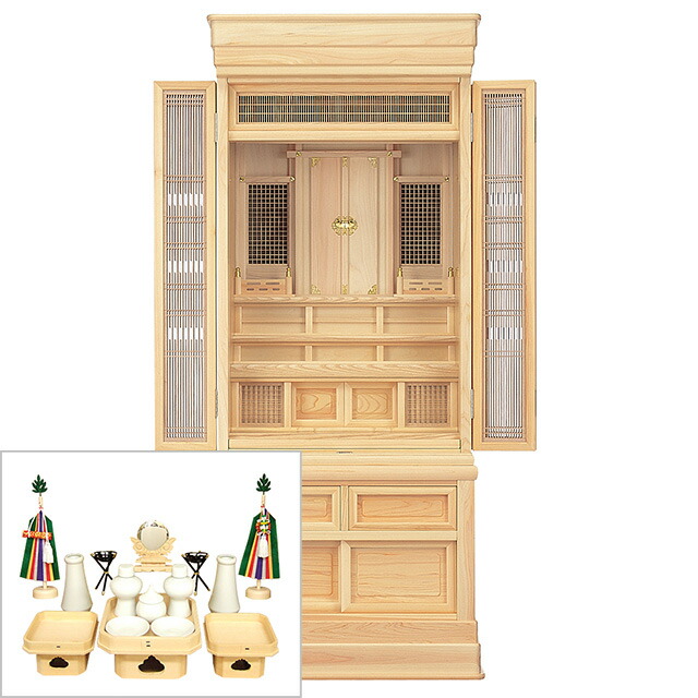 祖霊舎 神徒壇 台付型 床置き 56号(山印) 神具セット付き 日本製 高さ169cm×巾71cm 【送料無料】【室内設置無料】【神具 御霊舎 祭壇宮 仏間 床の間 和室 洋室 祖霊舎 神徒壇 霊璽 御霊代 お宮 神道 国産品】