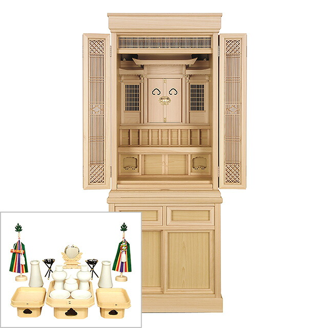 祖霊舎 神徒壇 引き出し高台タイプ 50号(杜印) 神具セット付き 日本製 高さ152cm×巾58cm 【送料無料】【室内設置無料】【神具 御霊舎 祭壇宮 仏間 床の間 和室 洋室 祖霊舎 神徒壇 霊璽 御霊代 お宮 神道 国産品】 247,500円