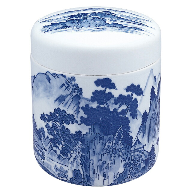 骨壷（骨壺） 染付手描 山水 5寸 高さ約18cm&times;胴径約15cm 【送料無料】【仏具 骨つぼ 分骨つぼ 分骨壷 分骨壺 手元供養 お墓 納骨 遺骨 お骨入れ 埋葬 墓じまい】｜仏壇 盆提灯 数珠の仏壇屋滝田商店 10,850円