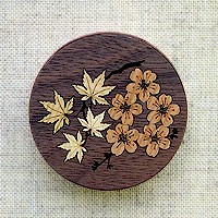 【香合】【香合 木製】【木象嵌】【お焼香】長閑やかさ木象嵌 香合 桜槭樹柄