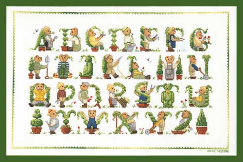 【ルボヌールデダム】クロスステッチ刺繍キット 1125 Green bear sampler グリーンベアーサンプラー