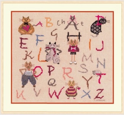 【ル・ボヌール・デ・ダム】クロスステッチ刺繍キット 1078 Alphabet Cats ねこサンプラー (Le Bonheur des Dames / France)