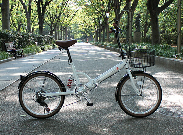 折りたたみ自転車20インチTOPONEリアサスペンション・6段変速ギア・カゴ付き・カギ・LEDライト付き!選べる6色(ブラック・パールホワイト・レッド・オリーブ・モカ・ターコイズブルー)FS206LL-37【RCP】