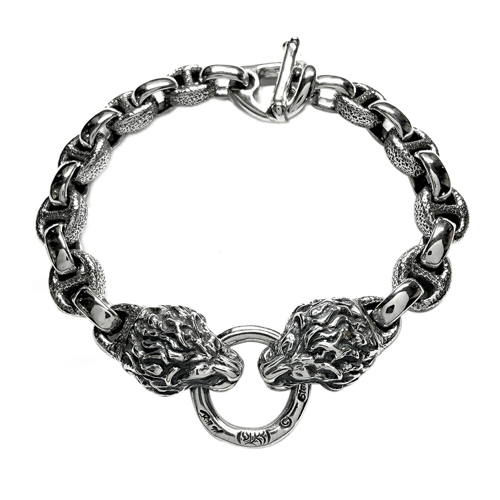 【相応う】【定め事品】【公式的】【新品】【貨物輸送無料】Bill Wall Leather ビルウォールレザー BWL メンズ 宝飾品 しろがね色付属物 ハンマーボートチェーンリンク  SM HAMMERED BOAT CHAIN LINK/w LION