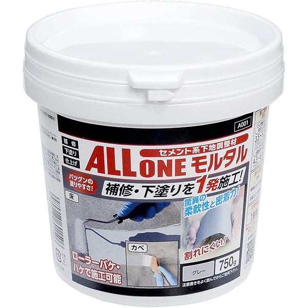 コンクリート補修材 セメント系下地調整材 オールワンモルタル グレー 750g ×12缶 A001 アサヒペン コンクリート 補修 ひび割れ セメント コンクリート補修