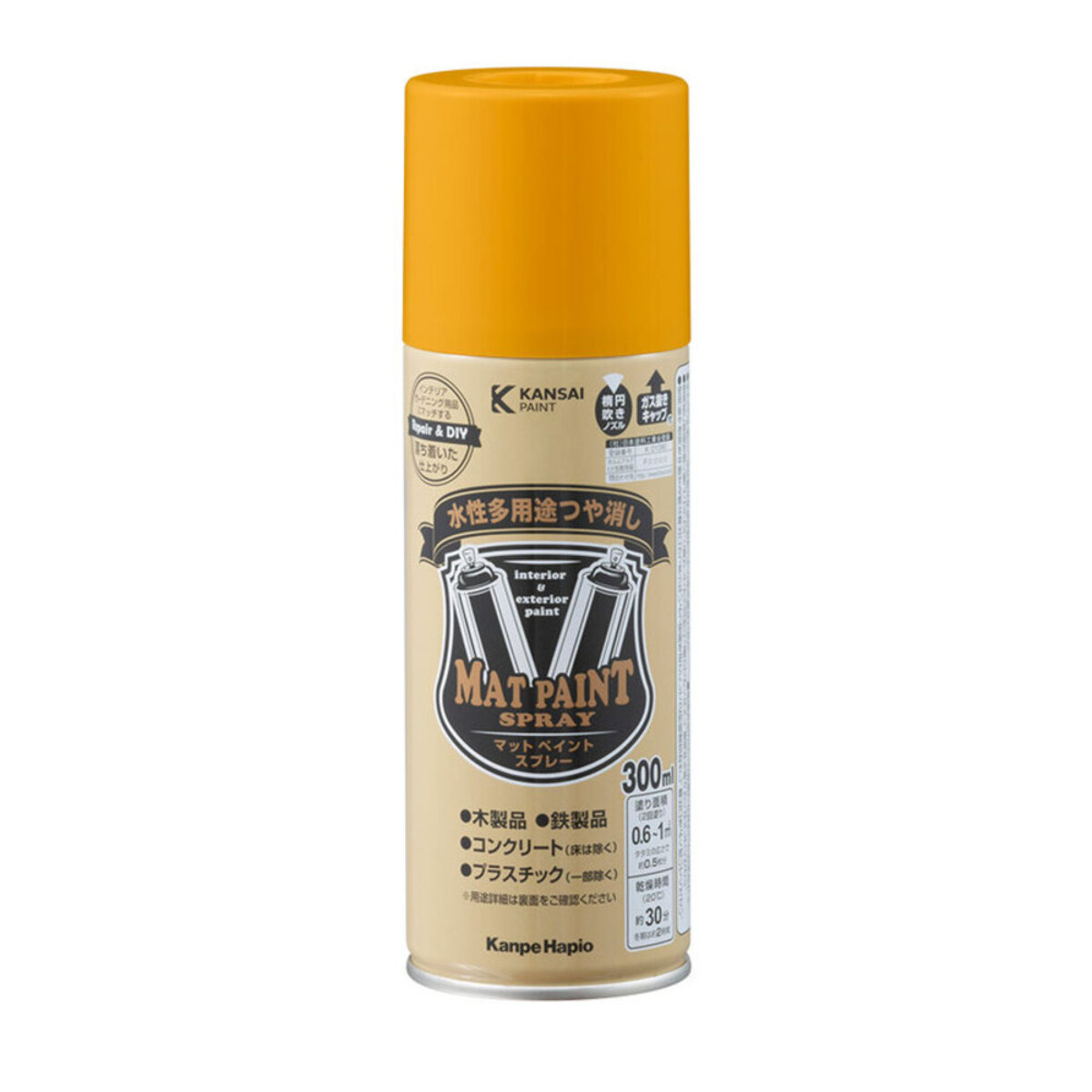塗料 マットペイントスプレー 300ml ×6本 ゴールデンイエロー カンペハピオ 水性塗料 スプレー塗料 ペンキ 水性 スプレー コンクリート塗料 木部 鉄部