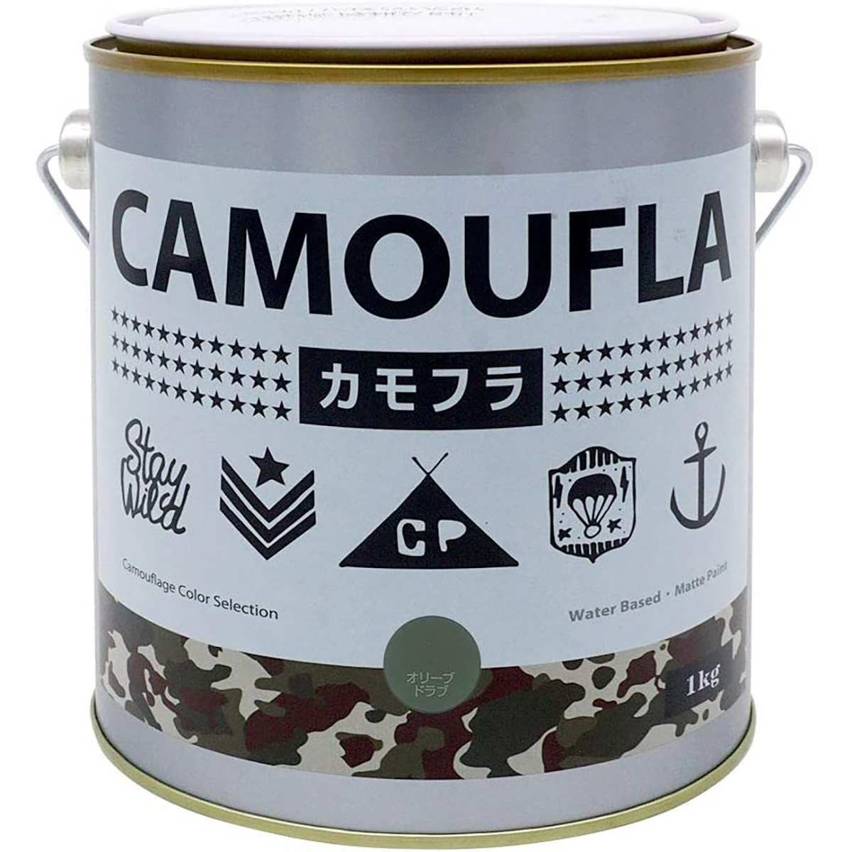 塗料 カモフラ 1kg ×6缶 オリーブドラブ ニッペ ペンキ 水性 水性塗料 コンクリート塗料 外壁塗料 ビニール 壁紙塗料 迷彩 ミリタリー専用塗料