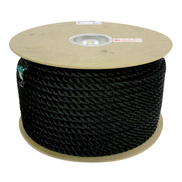 ロープ PEカラーロープ ドラム巻 ブラック 約12mm×100m RE-64 ユタカメイク ロープ 荷造り紐 カラーロープ 梱包紐 紐 PEロープ ポリエチレン