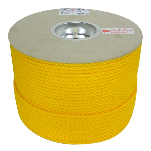 ロープ PEカラーロープ ドラム巻 イエロー 約6mm&times;200m RE-100 ユタカメイク ロープ 荷造り紐 カラーロープ 梱包紐 紐 PEロープ ポリエチレン｜イーダイク