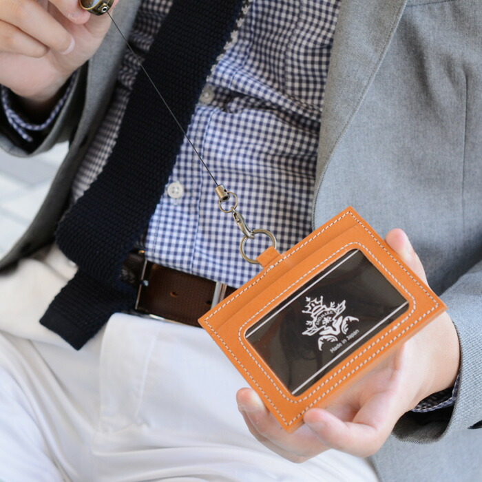 【楽天市場】日本製 本革IDカードホルダー リール付 名刺 定期 パスケース リール ネックホルダー ケース本革 牛革 レザープレゼント