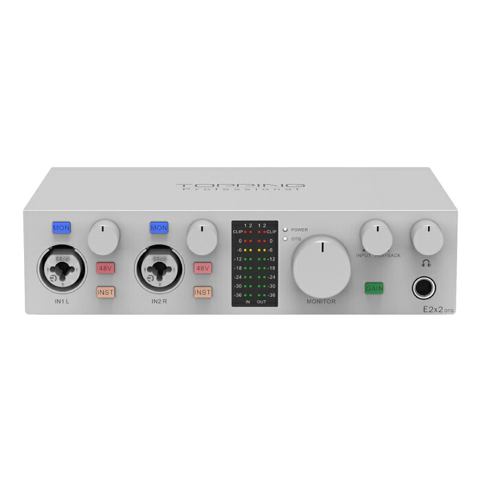 TOPPING Professional E2x2OTG 2in 2out Interface White オーディオインターフェース ミキサー 楽曲制作 録音 レコーディング DTM ライブ ライブ配信 ストリーム ストリーミング スマートフォン/タブレット対応 トッピングプロフェッショナル