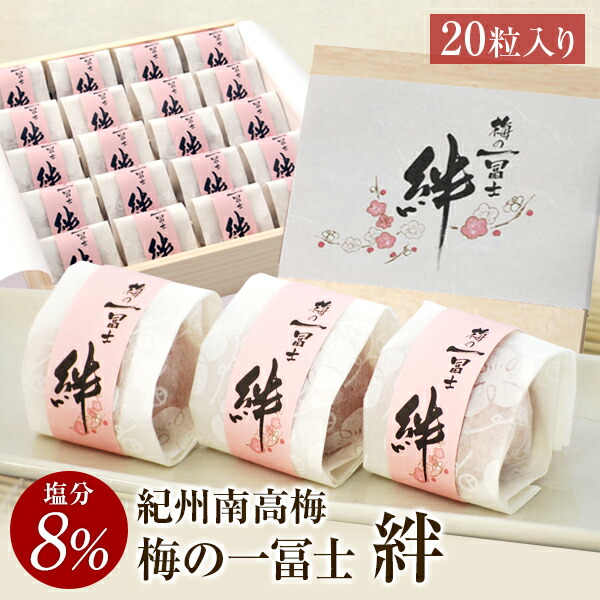 梅干し 送料無料 梅の一冨士 絆 20粒入 梅干 うめぼし 紀州南高梅 贈答 ギフト 個包装 桐箱入り 送料込み 産地直送 和歌山県産 お中元 お歳暮 はちみつ梅 しそ梅 かつおだし梅 北海道・沖縄は送料700円 キャッシュレス還元