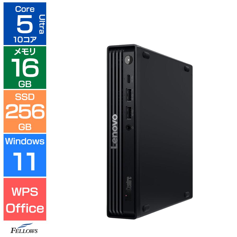 【エントリーでポイント5倍】 16GBメモリ 手のひらサイズ デスクトップパソコン 新品 Win11 Pro Core Ultra 5 225T 10コア Lenovo ThinkCentre M70q Tiny Gen6 13A5S00R00 256GB SSD 高性能 NPU搭載 AI 省スペース パソコン