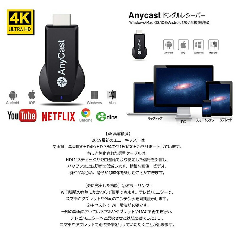 SALE／100%OFF】 4K画質 ミラーキャスト HDMIインターフェース WIFI