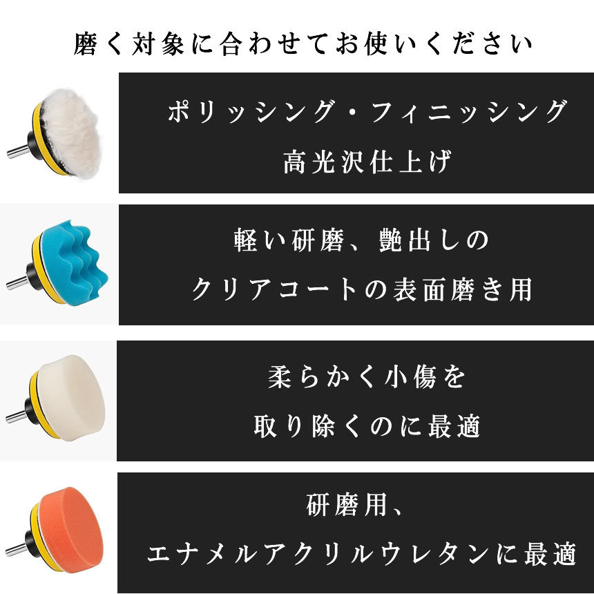 市場 ポリッシャー すぐ使える バフ 六角軸付き 仕上げ インパクトドライバー用 4個セット 電気ドリル 80mm 22点セット