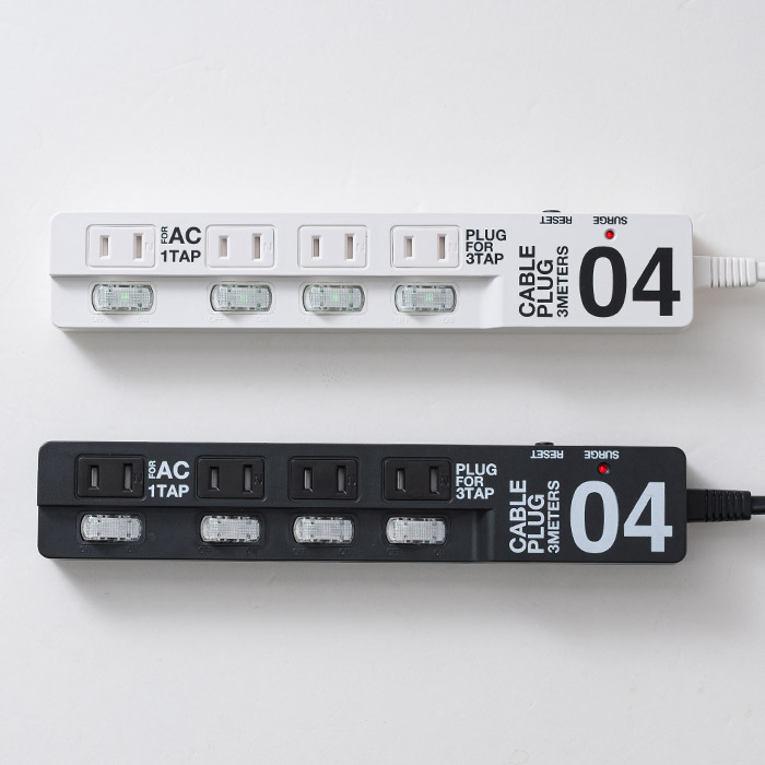 楽天市場 ケーブルプラグ 4個口 延長コード 3m おしゃれ シンプル 電源タップ 延長ケーブル Acタップ Oaタップ テーブルタップ アダプター コンセント 電源コード タコ足 Cable Plug 04 On Offスイッチ付き インテリアショップe Goods