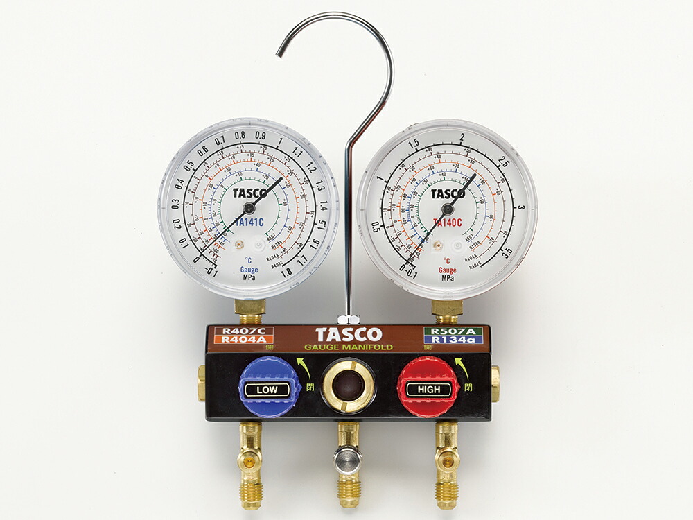 イチネンTASCO TA124KV-2 ボールバルブ式 ゲージマニホールド R404A R407C R507A R134a用｜ハカルドットコム 店