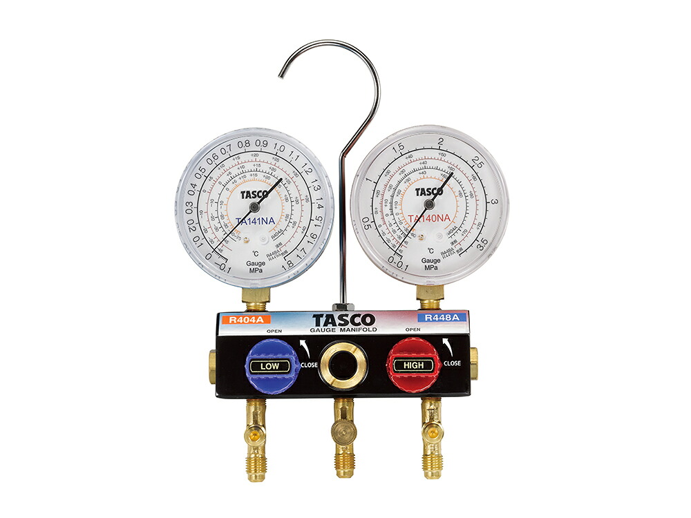 イチネンTASCO TA124ZAV ハイブリッドゲージマニホールドキット 92cmバルブ付チャージホース R448A R449A R404A用｜ハカルドットコム 店