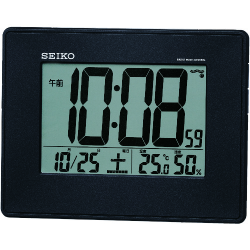 SEIKO SQ770K 温湿度計付掛置兼用電波時計 黒 165×26×127mm