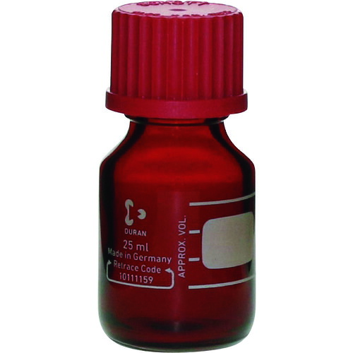 柴田科学の科目 017210-2511A 耐熱螺旋釘口瓶 茶褐色 赤旗がしら付 25mL 10入