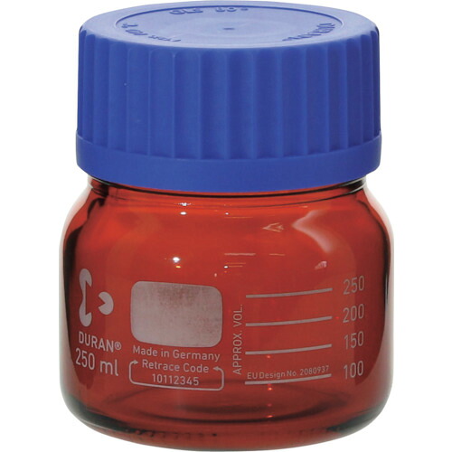 柴田科学の科目 017250-1250A 耐熱螺旋釘口瓶 広口 茶褐 青旗がしら付 250mL