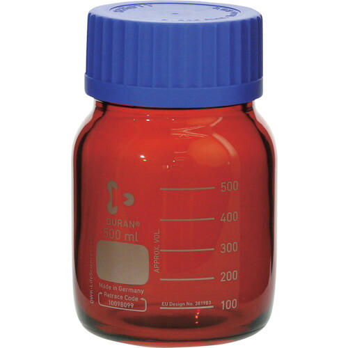 柴田科学 017250-1500A 耐熱ネジ口瓶 広口 茶褐 青キャップ付 500mL