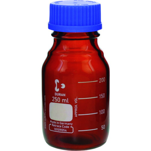 柴田科学 017210-250A 耐熱ネジ口瓶 茶褐 青キャップ付 250mL 10入