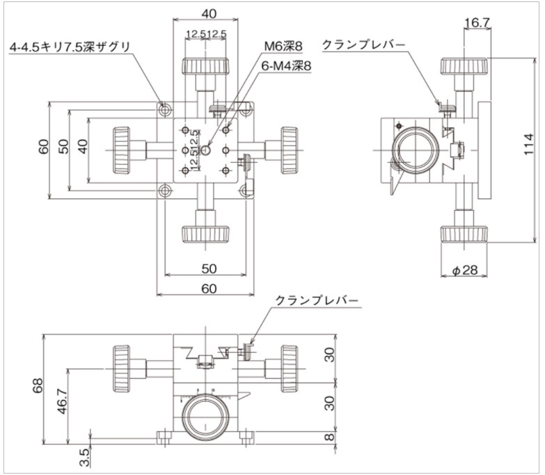 中央精機 DT X・Z軸ステージ 40×60（粗微動ハンドル） LM-612SL 計測