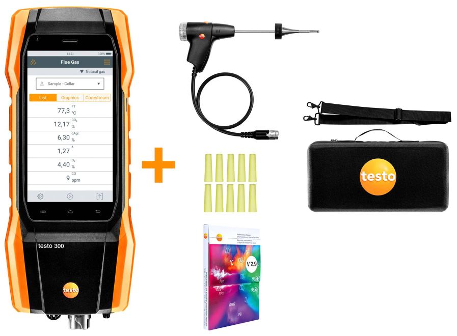 テストー 焚き附ける排気ガス分析機器 testo 300 仕掛ける1 O2/CO仕掛ける 0564 3002 70 O2,CO検知器：最大限度 4,000 ppm