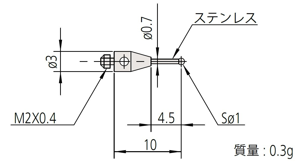 ミツトヨ 06AFG393 MS2-1Z4.5 スタイラス 打っ付け部螺旋釘径：M2 先っちょ材質：酸化ジルコニウム その他-花・ガーデン・DIY