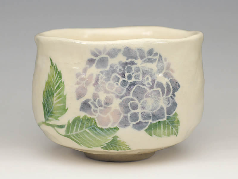 吉村楽入　2020年初春作品 紫陽花の絵　茶碗