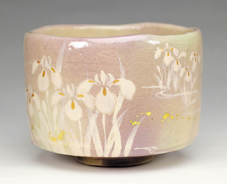 吉村楽入　2015年初春作品　楽入印 菖蒲の絵　茶碗