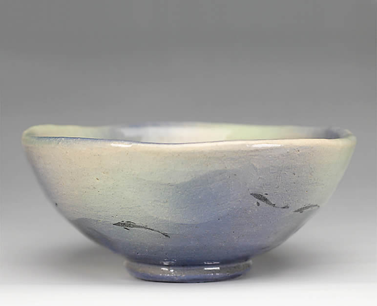 吉村楽入　2015年初春作品　楽入印 鮎の絵　平茶碗