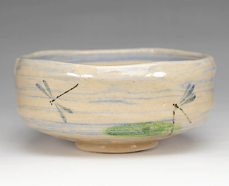 吉村楽入 2015年初春細工物 楽入印呉須練り込み 蜻蛉の画 馬盥茶碗 抹茶茶碗-茶道具・湯呑・急須-コーヒー・お茶用品