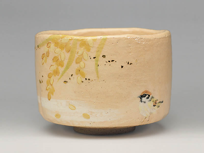 吉村楽入 2021年初春作品 楽入印稲穂に雀の絵 茶碗|和風雑貨と有田みかん心斎橋花房