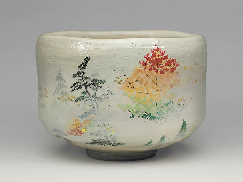 高価値】 吉村楽入 2021年初春作品 楽入印 森の紅葉図 茶碗