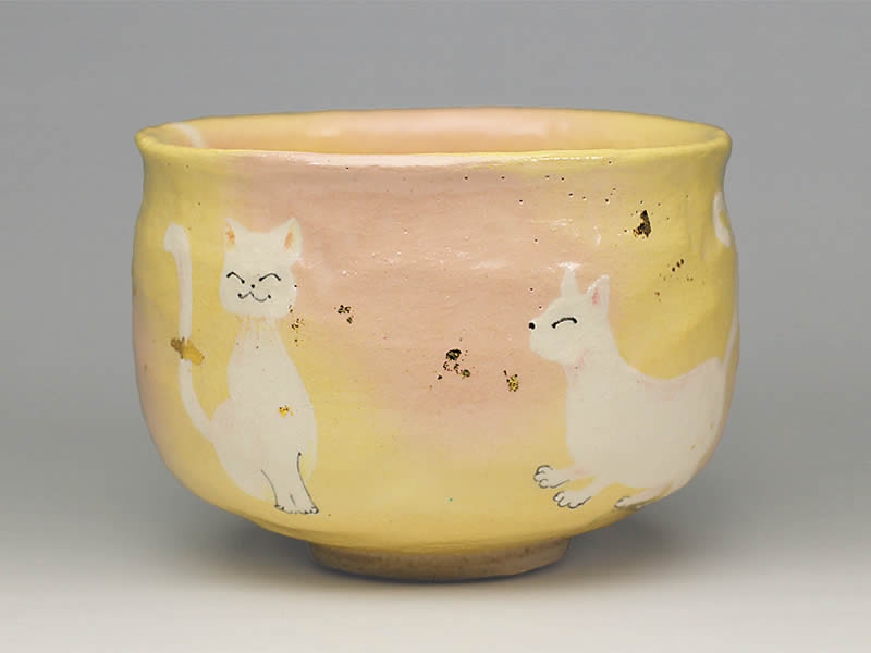 吉村楽入　2021年初春作品　楽入印猫の絵　茶碗｜和風雑貨と有田みかん心斎橋花房