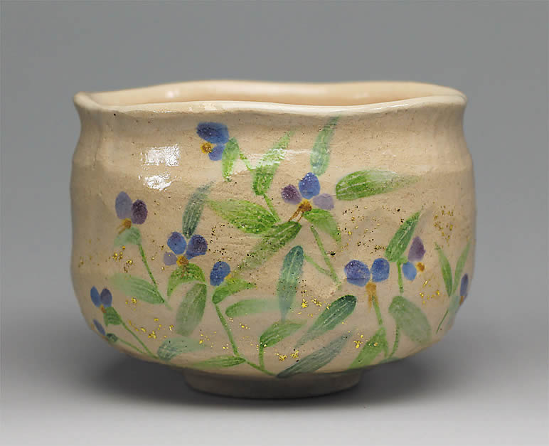吉村楽入　2017年初春作品　露草の絵　茶碗