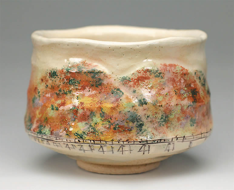 吉村楽入　2016年初春作品　「嵐山錦秋の画」茶碗