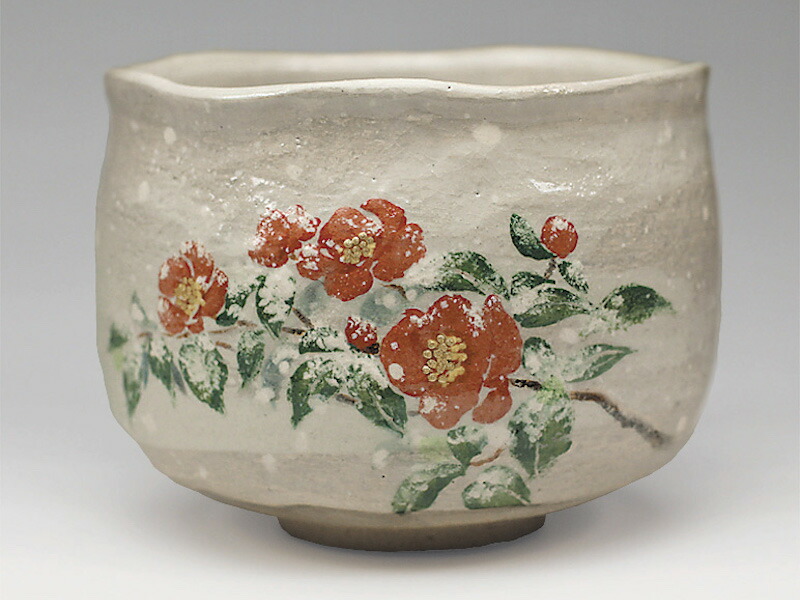 吉村楽入 2019年初春細工物 椿の絵 茶碗 コーヒー・お茶用品-キッチン用品・食器・調理器具-茶道具・湯呑・急須