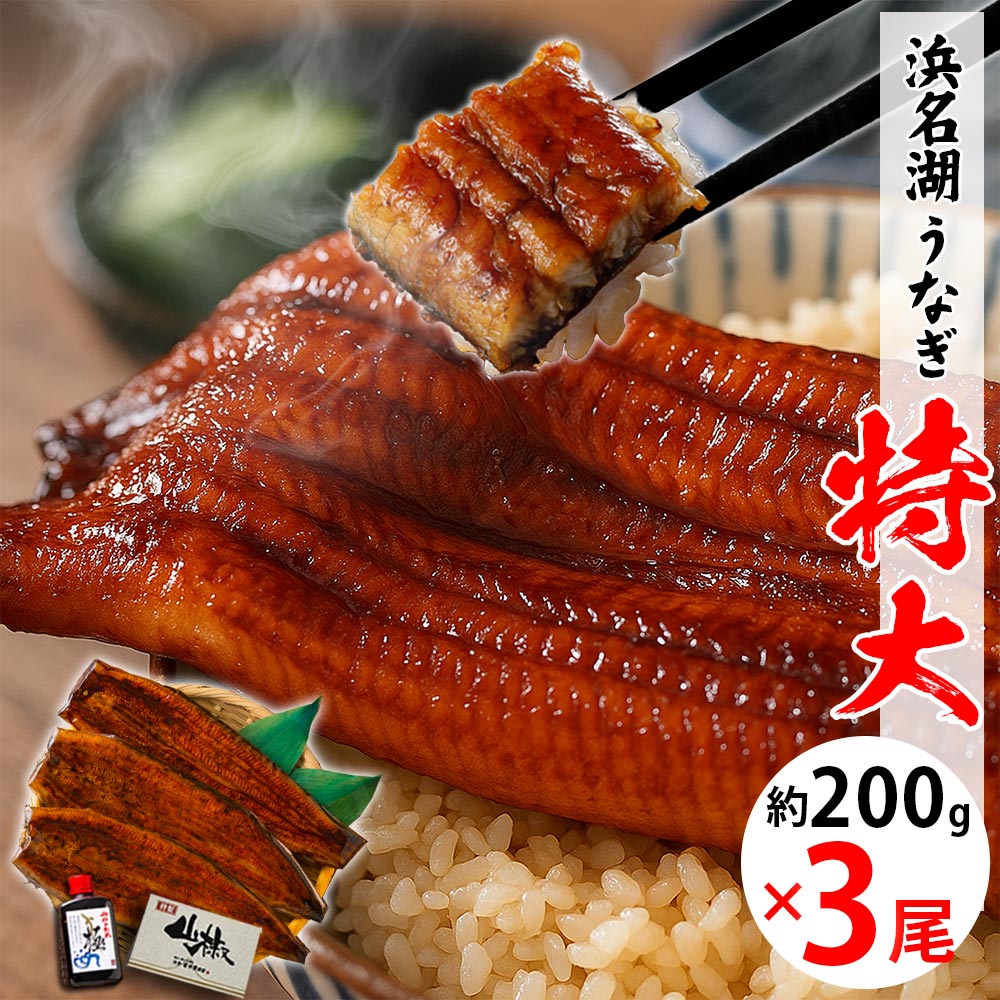 【無添加タレの浜名湖うなぎ】特大蒲焼200g×3尾  約6人前 ギフト【送料無料】国産鰻の最高峰　稀少な浜名湖産 肉厚 ウナギ 産地限定◆添加物不使用 秘伝のタレ◆ 国内産  静岡県産 鰻◆贈り物 誕生日 父の日 お中元 土用 丑の日 プレゼント