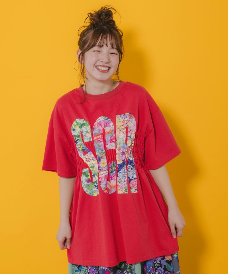 Scolar スカラー レディース 春夏トップス 七分袖 Tシャツ スカラーちゃん 花柄 イラスト メロウステッチ トレンド パステル調 151654 0829 151654：スカラーちゃんと花 バイカラー7分袖Tシャツの通販-ScoLar