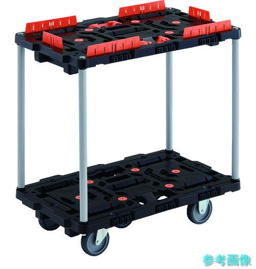 TRUSCO BT720KJ3-E100T 連結式樹脂製2段台車 ビートル 700X450 自在3輪 コボレ止めセット とめたろう付 ハンドルなし