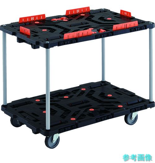 TRUSCO BT920KJ5-E100T 連結式樹脂製2段台車 ビートル 900X600 自在5輪 コボレ止めセット とめたろう付 ハンドルなし