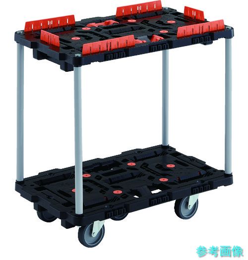 TRUSCO BT720KJ5-E100T 連結式樹脂製2段台車 ビートル 700X450 自在5輪 コボレ止めセット とめたろう付 ハンドルなし