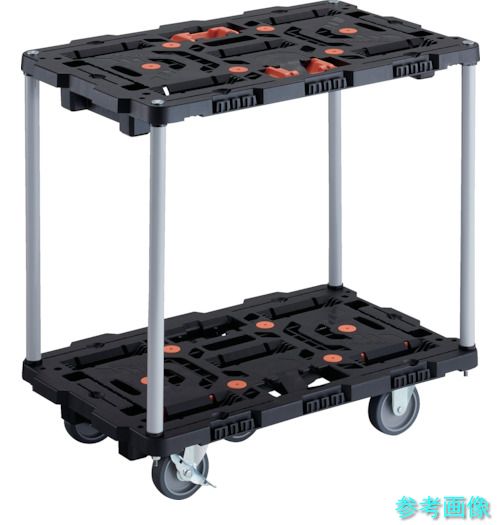 TRUSCO BT720J3S2-E100T 連結式樹脂製2段台車 ビートル 700X450 自在3輪 内2輪ストッパー付 とめたろう付 ハンドルなし｜イーキカイ　店 15,083円